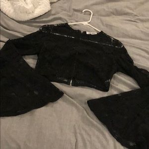 Cropped lace bell sleeved top